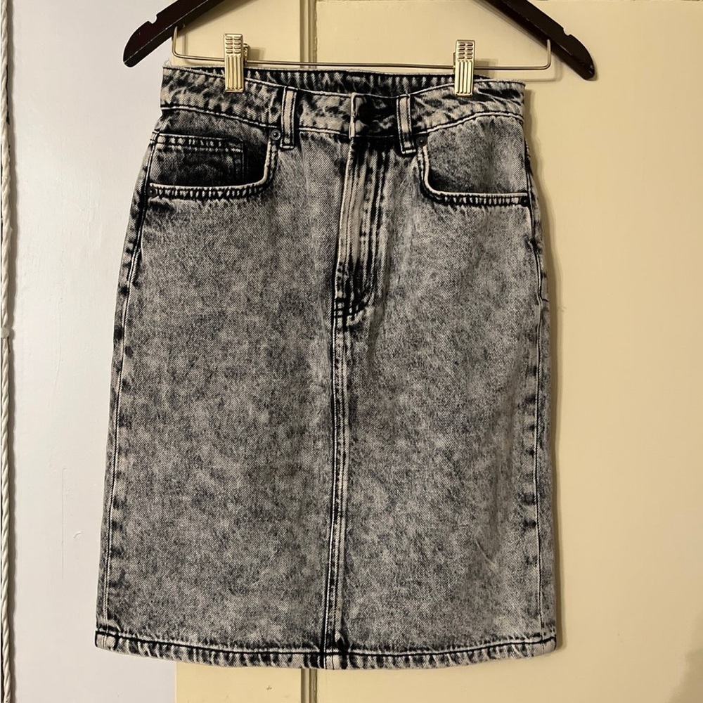 AllSaints Nara Pencil Skirt Denim Jean Black Acid Wash Vintage Inspired XS 0 2 4 - Picture 8 of 11